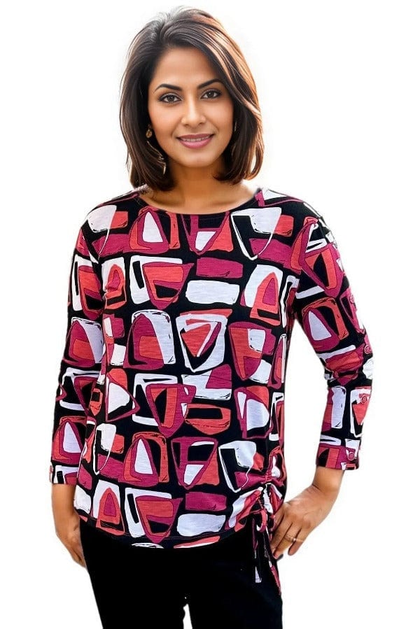 top Multiples Geometric Drawstring Top in Fuchsia Multiples Clothing Co.