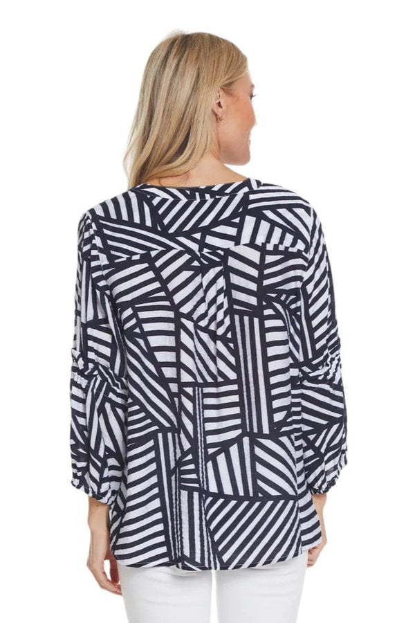 top Multiples Geometrich Print Top In Navy & White Multiples Clothing Co.