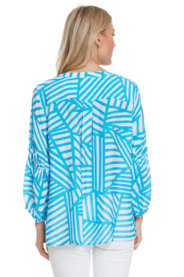 top Multiples Geometrich Print Top In Turquoise & White Multiples Clothing Co.