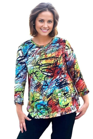 top Multiples Modern Art Pullover Top in Multi Multiples Clothing Co.
