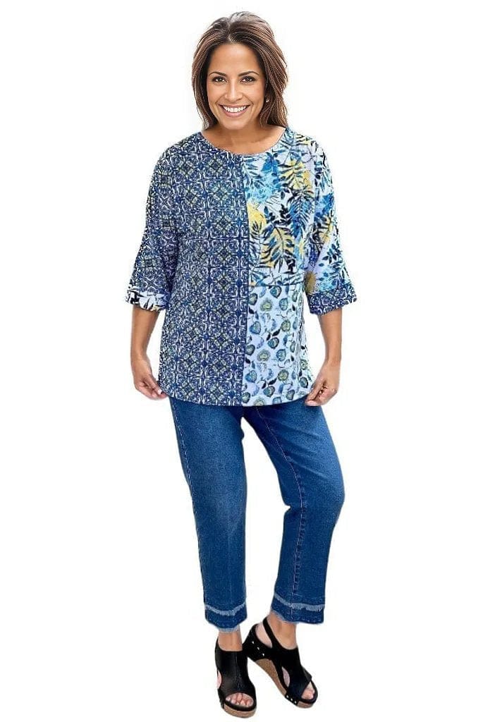 top Multiples Multi Print Pullover Knit Top in Blue Multiples Clothing Co.