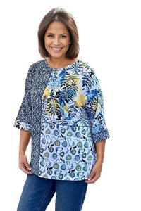 top Multiples Multi Print Pullover Knit Top in Blue Multiples Clothing Co.
