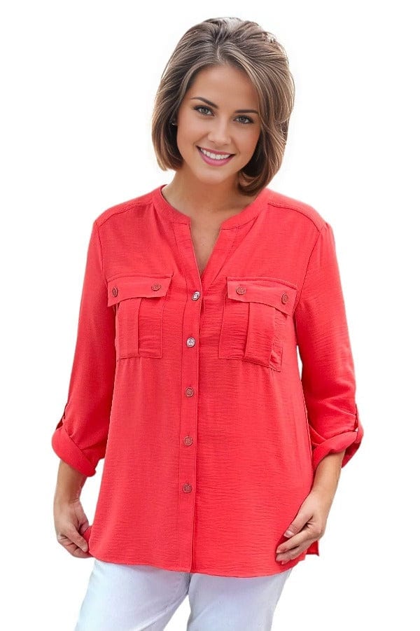 top Multiples Office Ready Button Shirt In Coral Multiples Clothing Co.