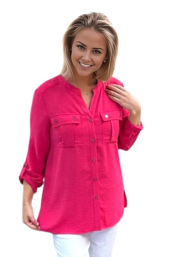top Multiples Office Ready Button Shirt In Pink Multiples Clothing Co.