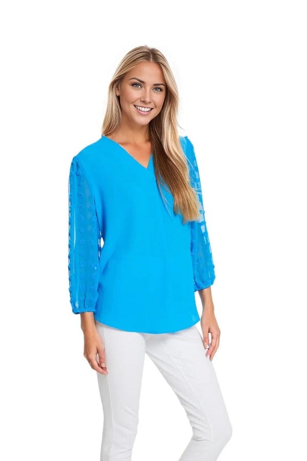 top Multiples Swiss Dot Sleeve Top In Blue Multiples Clothing Co.