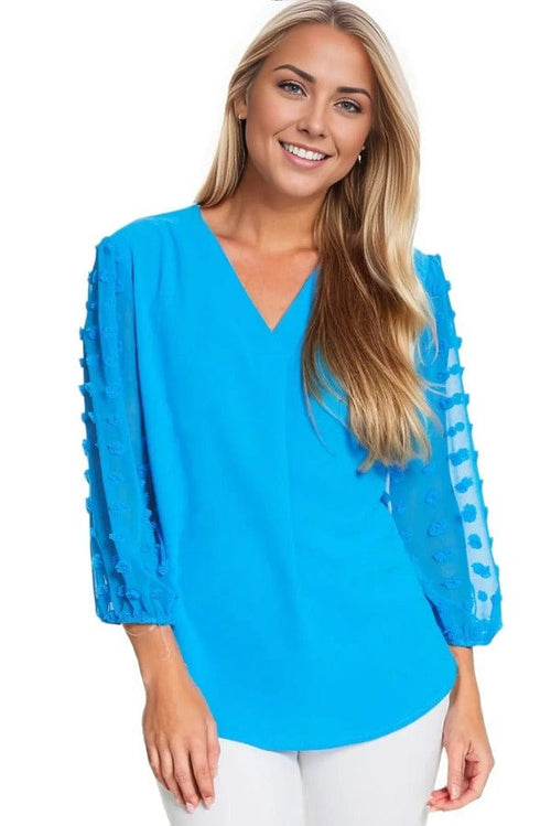 top Multiples Swiss Dot Sleeve Top In Blue Multiples Clothing Co.