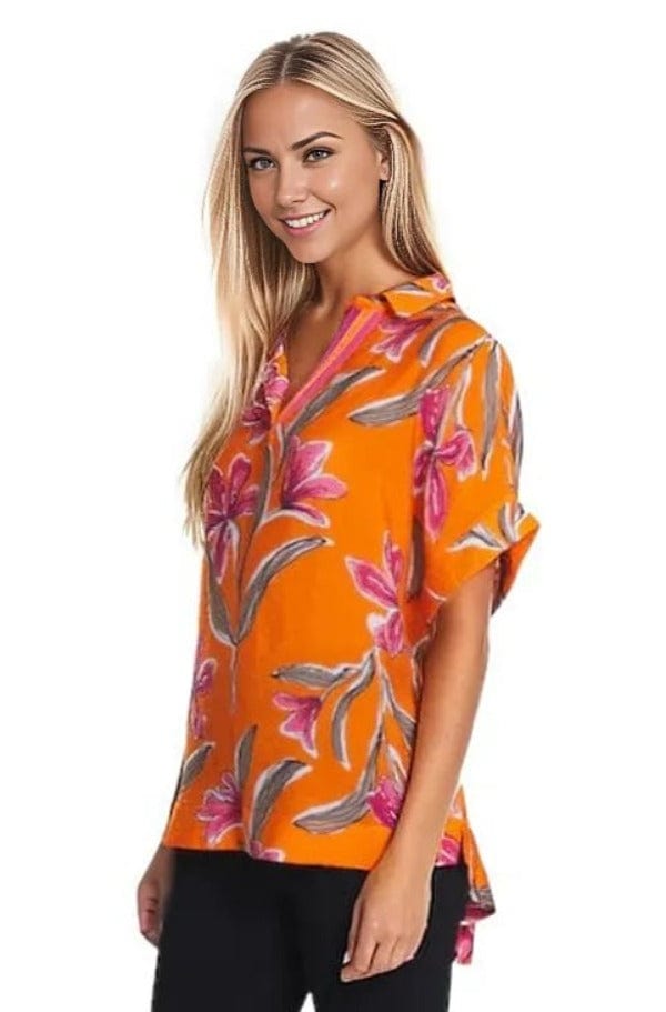 top Multiples Tropical Floral Top In Orange Multiples Clothing Co.