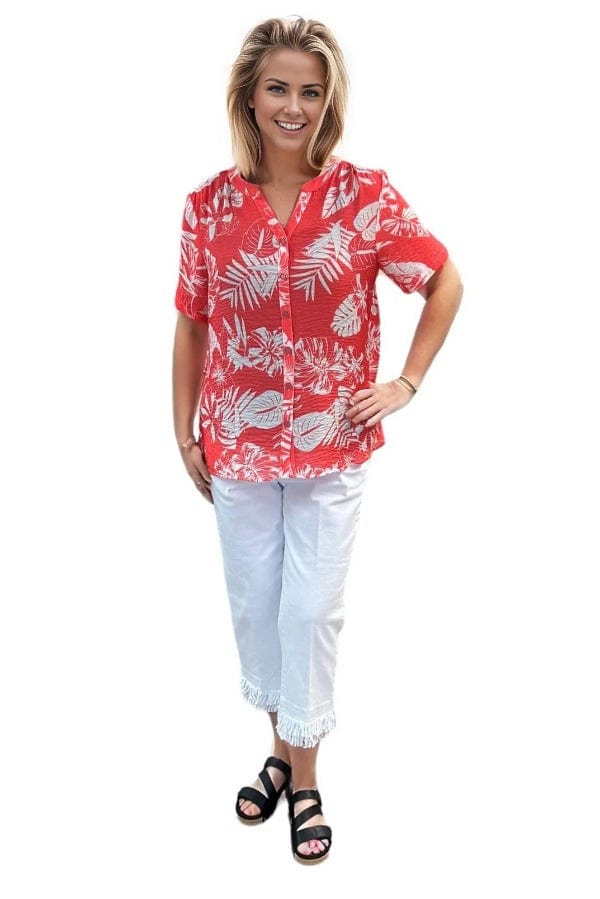 top Multiples Tropical Shirt  in Coral Multiples Clothing Co.