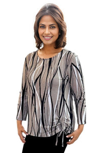 top Multiples Drawstring Strip Top in Mocha Multiples Clothing Co.