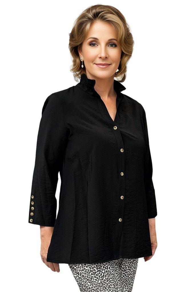 Top Multiples Wire Collar Button Shirt In Black-2 Small / Black Multiples Clothing Co.