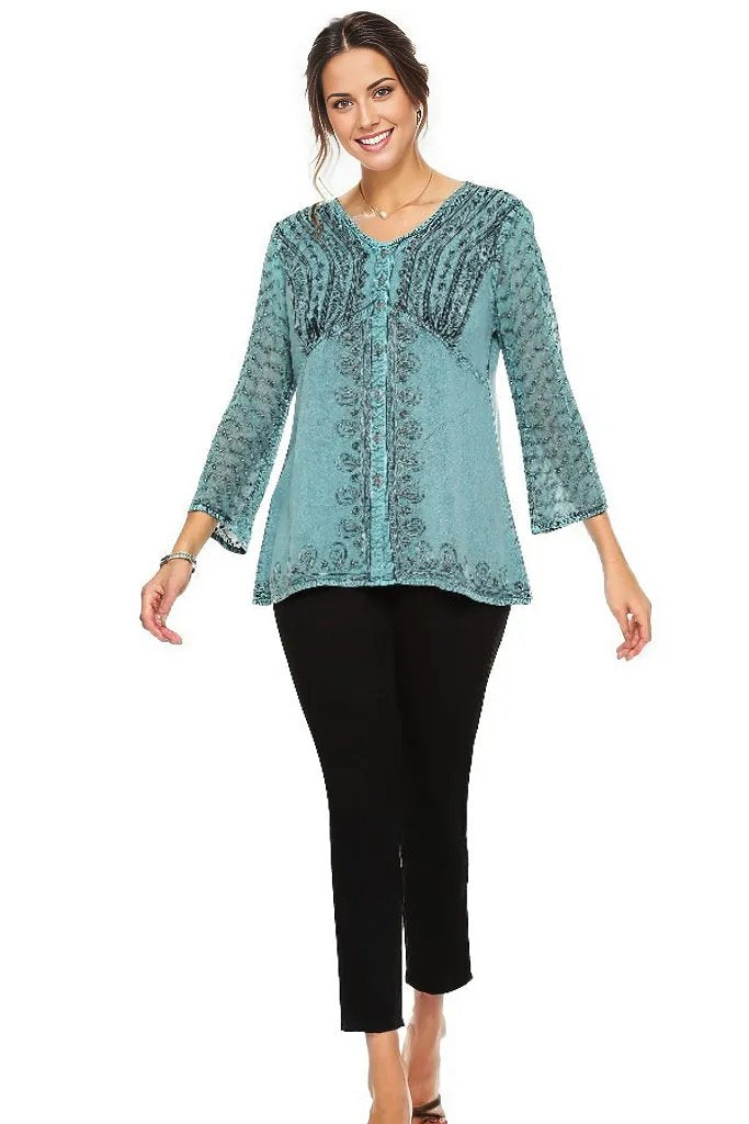 Top Parsley and Sage Louise Embroidered Top in Teal Parsley & Sage