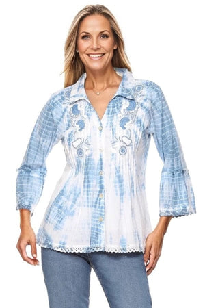Top Parsley and Sage Presley Embroidered Top in Blue Parsley & Sage
