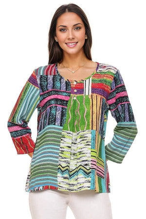 Top Parsley and Sage Ellen Pullover Top Green Multi S / Blue Parsley & Sage