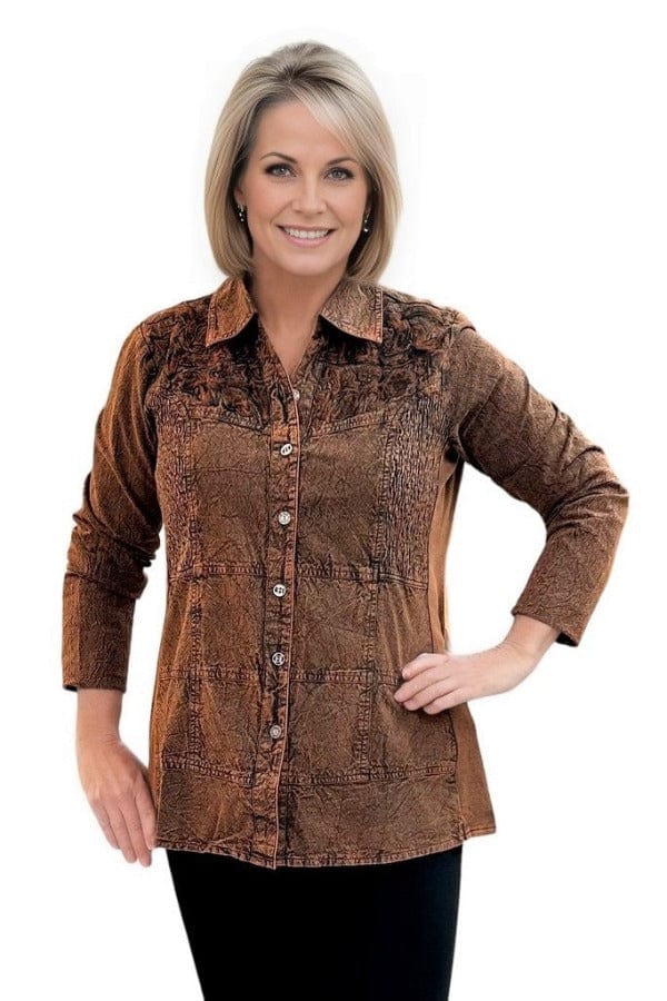 tops Parsley and Sage Regina Button Front Shirt in Gold Parsley & Sage