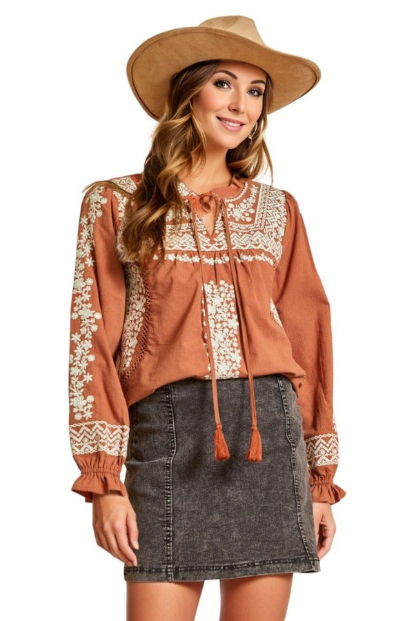 blouses Savanna Jane Orla Embroidered Top in Rust Savanna Jane