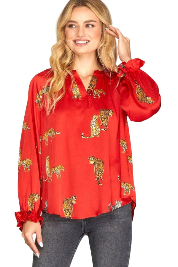 blouse Candence Animal Print Gabby Top in Red She + Sky