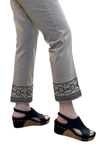 Pants Slimsations Embroidered Hem Ankle Pant in Stone Slimsations