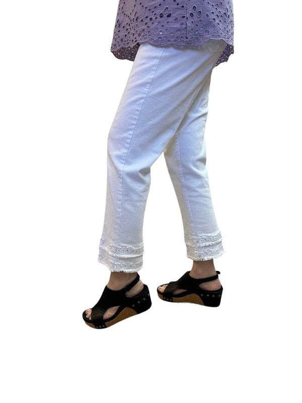 Pants Slimsations Eyelet And Fringe Ankle Jean In White Slimsations