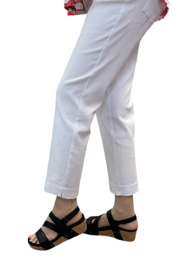 Pants Slimsations Pull-On Waffled Woven Cropped Pant In White Slimsations