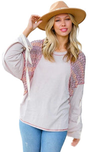 blouses Taupe & Burgundy Chevron Raglan Lace-Up Bell Sleeve Top Sugarfox