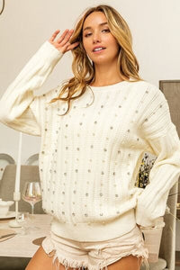 BiBi Pearl & Rhinestone Sweater in Ivory Trendsi