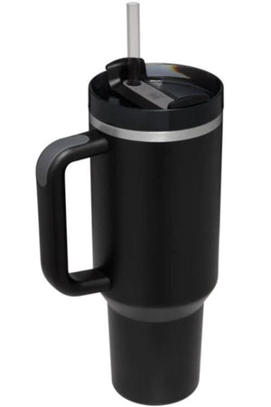 Stainless Steel Tumbler with Upgraded Handle and Straw Black / One Size Trendsi