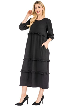 Celeste Full Size Tiered-Ruffle Midi Dress Black / S Trendsi