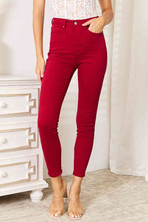 Bottoms Judy Blue Full Size High Waist Tummy Control Skinny Jeans Deep Red / 0(24) Trendsi