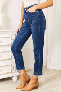 Bottoms Judy Blue Full Size High Waist Released Hem Slit Jeans Trendsi