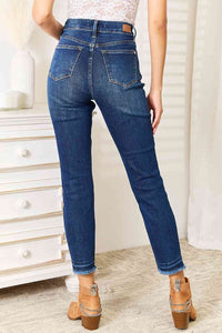 Bottoms Judy Blue Full Size High Waist Released Hem Slit Jeans Trendsi