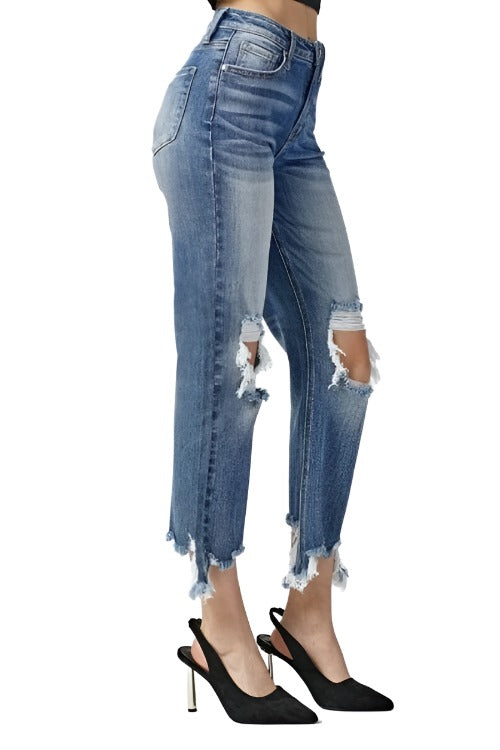 Bottoms RISEN Jeans High Waist Distressed Cropped Straight Jeans Trendsi