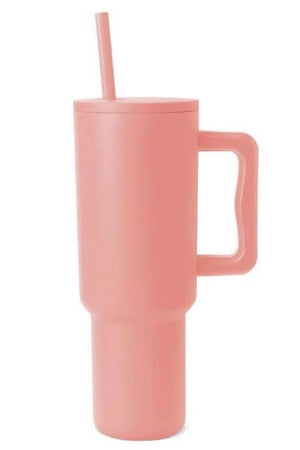 Monochromatic Stainless Steel Tumbler with Matching Straw Coral / One Size Trendsi