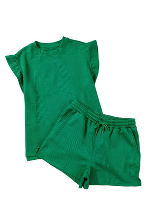 Round Neck Top and Drawstring Shorts Set Dark Green / S Trendsi