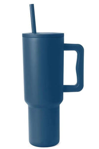 Monochromatic Stainless Steel Tumbler with Matching Straw Deep Teal / One Size Trendsi