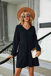 Dress V-Neck Long Sleeve Mini Dress Black / S Trendsi