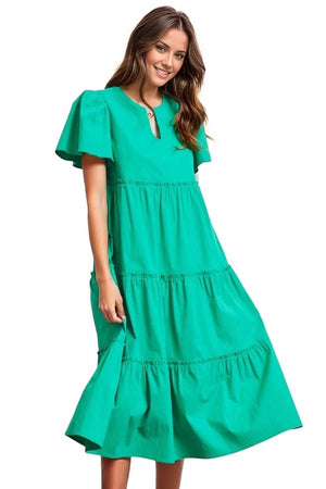 Dress Tiered Midi Dress by HEYSON in Emerald Green Emerald Green / S Trendsi