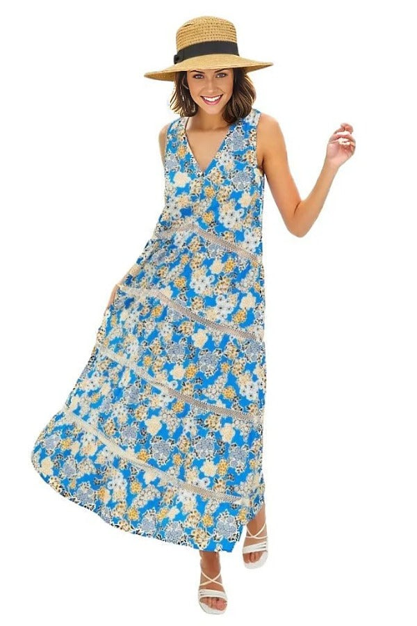 Dress Maxi Dress by HEYSON with Crochet Trim in Blue Trendsi