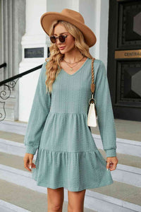 Dress V-Neck Long Sleeve Mini Dress Sage / S Trendsi