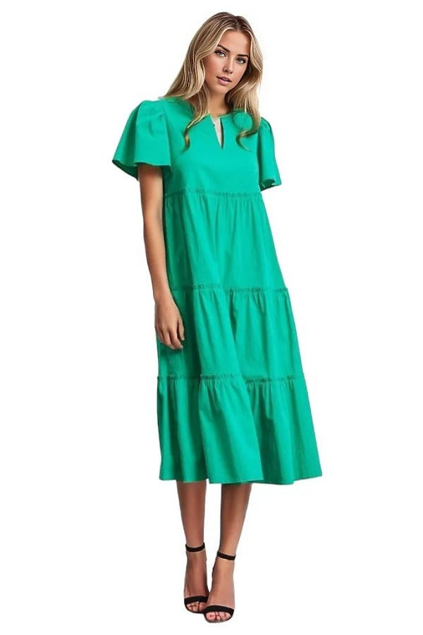 Dress Tiered Midi Dress by HEYSON in Emerald Green Trendsi