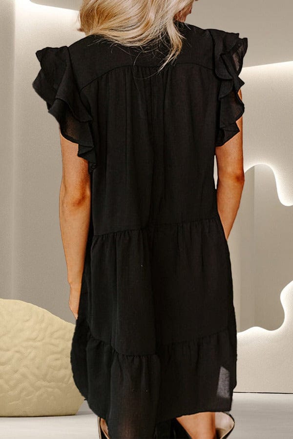 dresses Embroidered Ruffled Cap Sleeve Mini Dress in Black Trendsi
