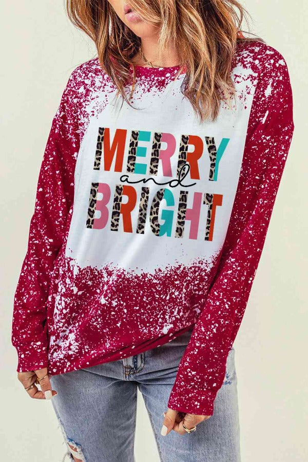 Graphic sweatshirt MERRY AND BRIGHT Graphic T-Shirt Magenta / S Trendsi