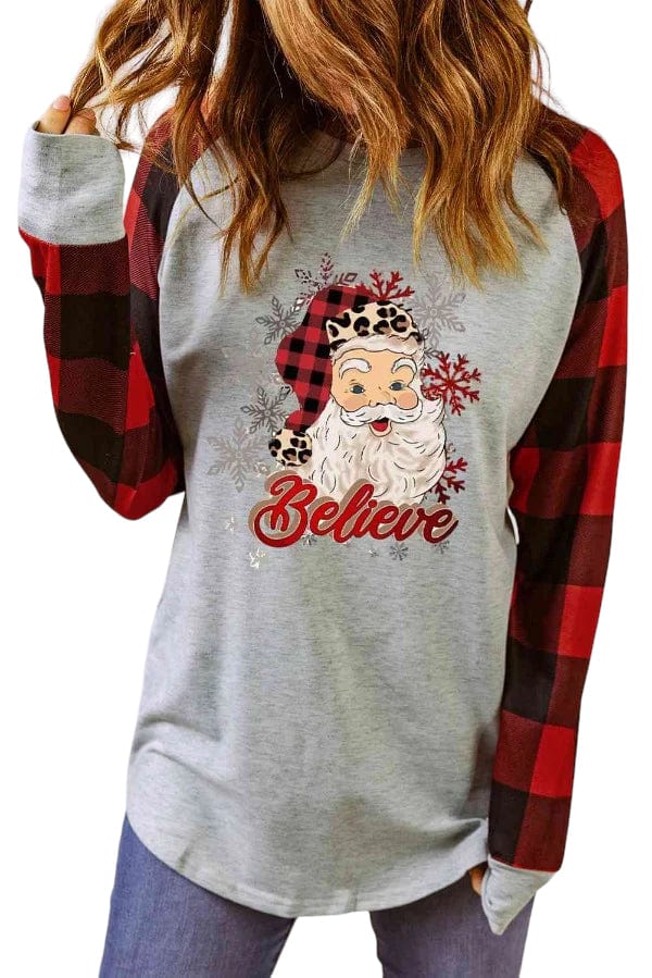 graphic tee Santa Graphic Long Sleeve T-Shirt Charcoal / S Trendsi