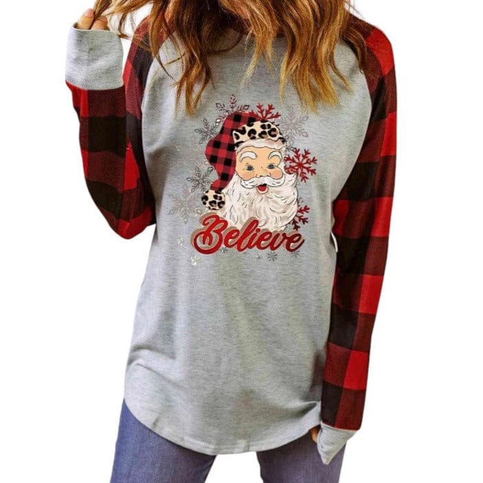 graphic tee Santa Believe Graphic Long Sleeve T-Shirt Trendsi