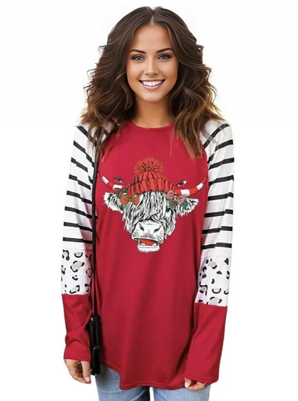 Graphic tees Bull Graphic Striped Long Sleeve T-Shirt Trendsi