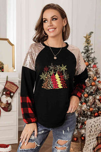 Graphic tees Sequin Christmas Tree Graphic  Long Sleeve T-Shirt Trendsi