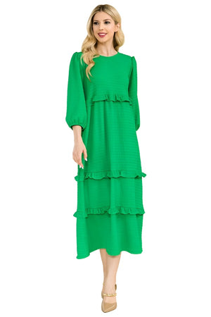 Celeste Full Size Tiered-Ruffle Midi Dress Green / S Trendsi