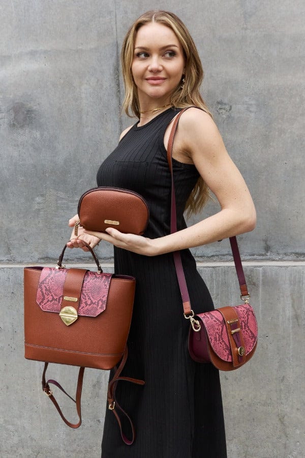 handbag Nicole Lee USA Python 3-Piece Bag Set Moonlit Mauve / One Size Trendsi