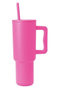 Monochromatic Stainless Steel Tumbler with Matching Straw Hot Pink / One Size Trendsi