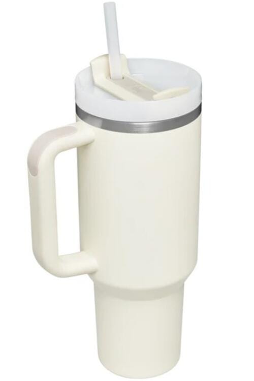Stainless Steel Tumbler with Upgraded Handle and Straw Ivory / One Size Trendsi