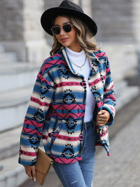 Jacket Geometric Button Down Dropped Shoulder Jacket Trendsi